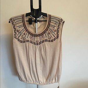Embellished Sleeveless Beige Blouse